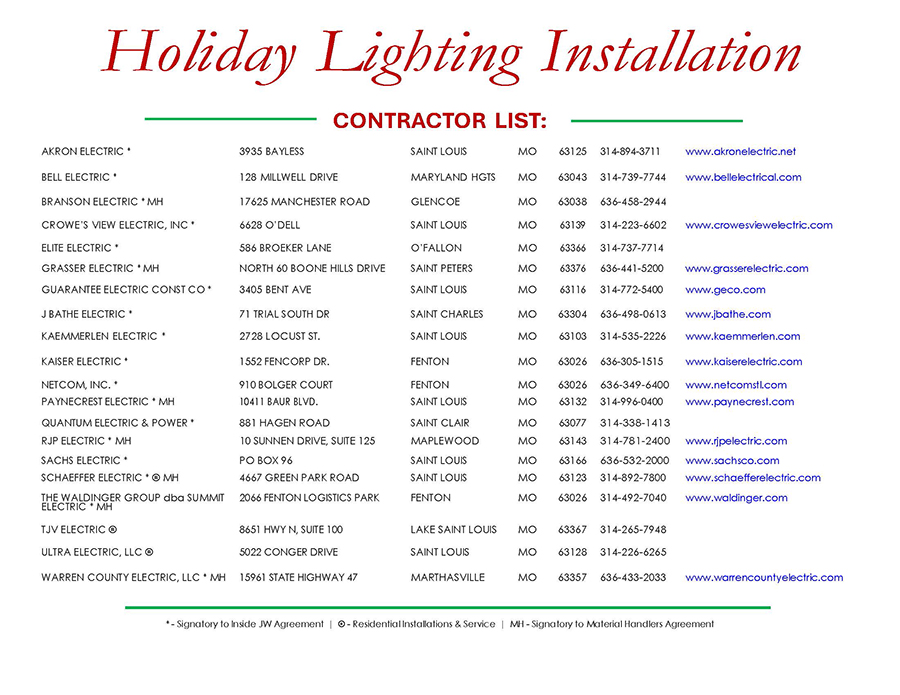 Holiday Lighting Contractor List